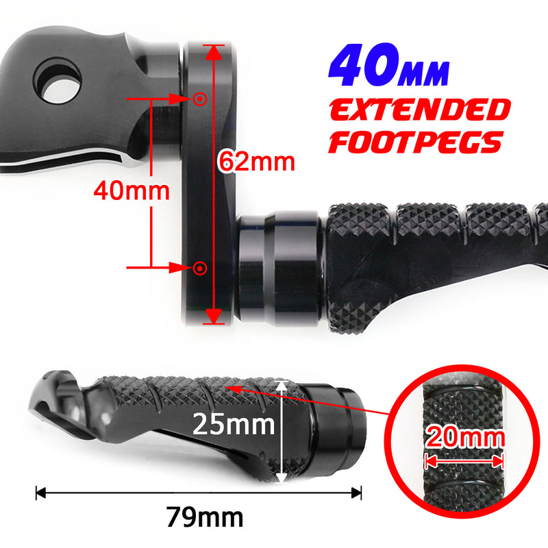 Fit Ducati 749 996 1098 1198 Diavel RFIGHT 40mm Extension Front Black Foot Pegs - MC Motoparts