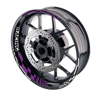Purple Motorcycle Front & Rear Wheel Rim Sticker Racing Check
