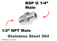1/2 inch NPT Male to BSP G 1/4 inch Male Stainless Sensor Adaptor Fittings Conversion