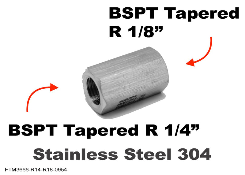 BSPT Tapered R 1/4 inch Female to  R 1/8 inch Female Stainless Sensor Adaptor Fittings