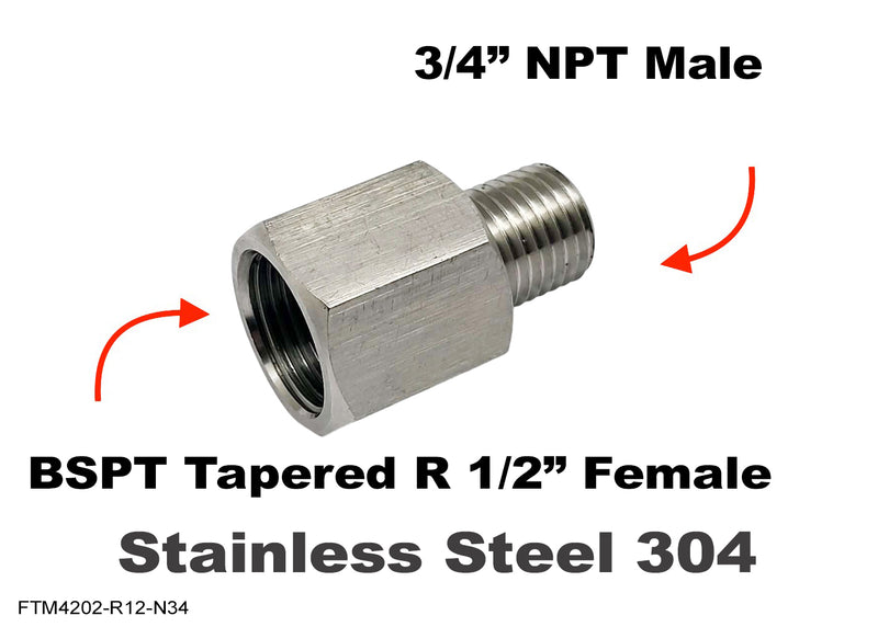 BSPT Tapered R 1/2 inch Female to 3/4 inch NPT Male Stainless Sensor Adaptor Fittings