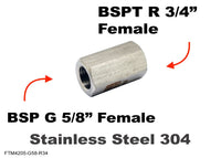 BSP G 5/8 inch FEMALE to BSPT Tapered R 3/4 inch FEMALE Stainless Sensor Adaptor Fitting