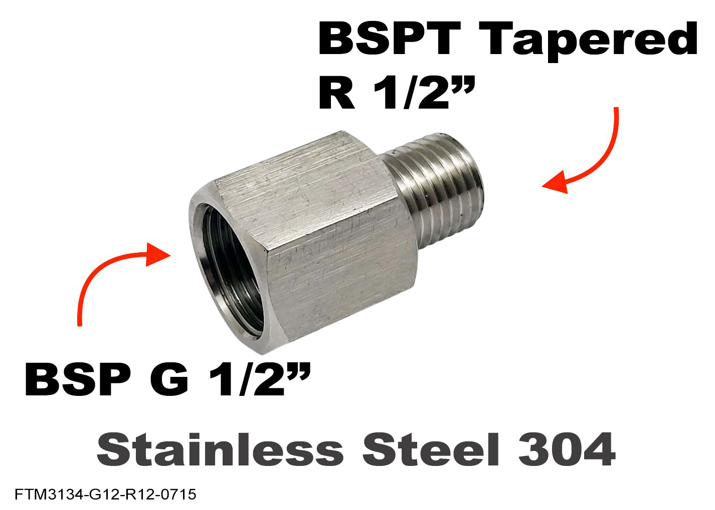 BSP G 1/2 inch Female to BSPT Tapered R 1/2 inch Male Stainless Sensor Adaptor Fittings