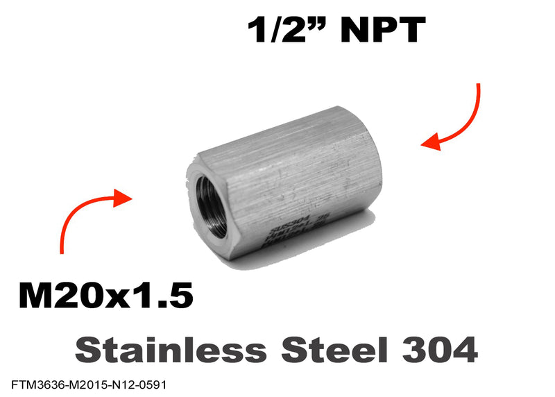 M20x1.5 Female to 1/2 inch NPT Female Stainless Sensor Adaptor Fittings Conversion