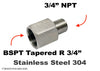 BSPT Tapered R 3/4 inch Female to 3/4 inch NPT Male Stainless Sensor Adaptor Fittings