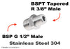 BSP G 1/2 inch Male to BSPT Tapered R 3/8 inch Male Stainless Sensor Adaptor Fittings