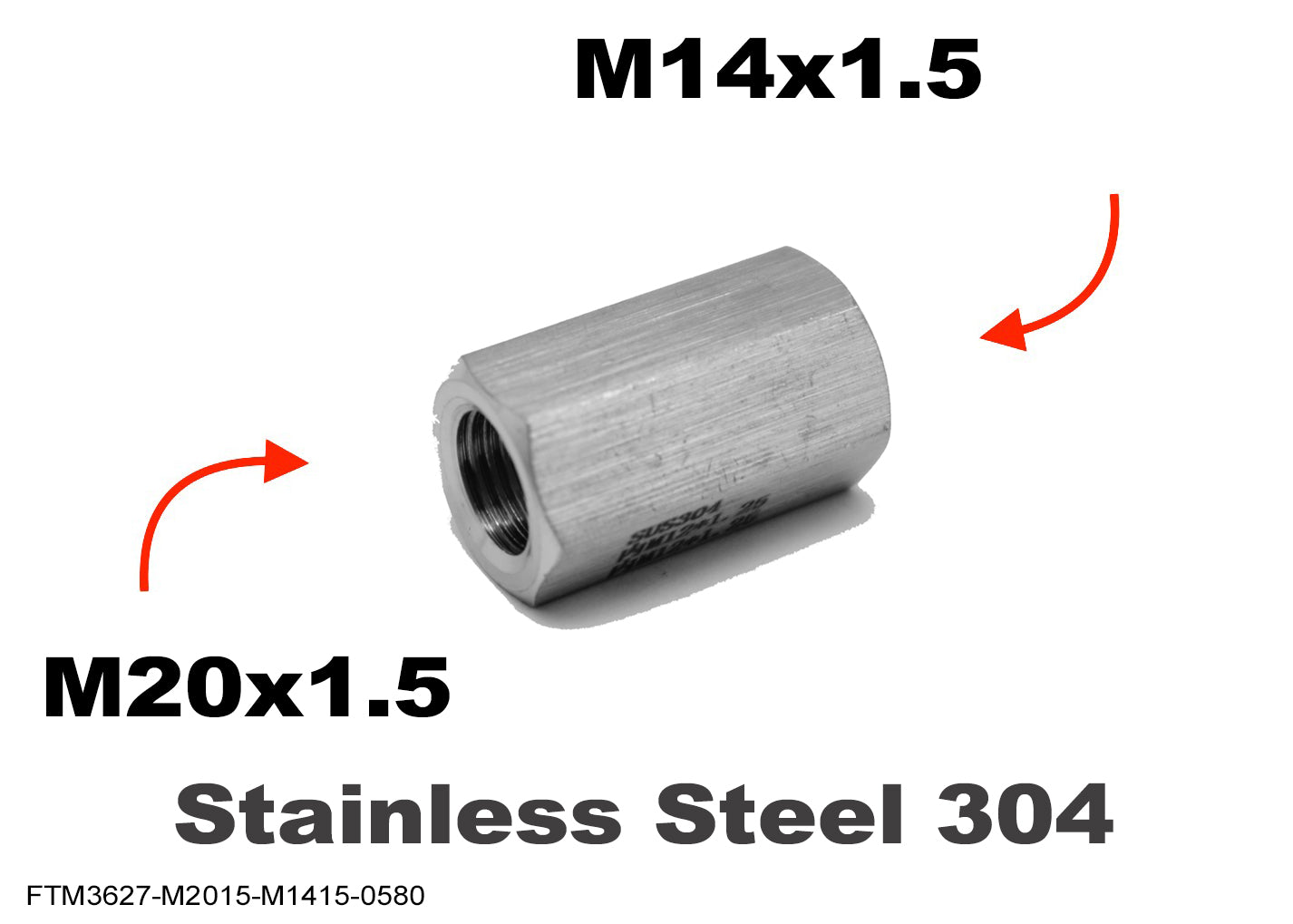 M20x1.5 Female to M14x1.5 Female Stainless Sensor Adaptor Fittings Conversion