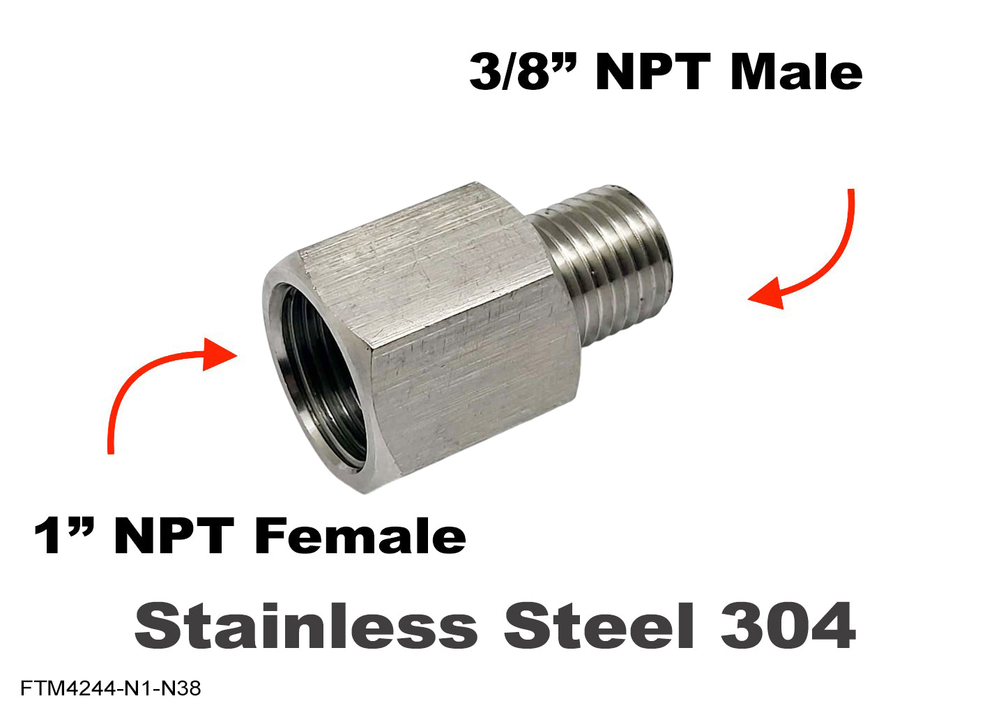 1 inch NPT Female to 3/8 inch NPT Male Stainless Sensor Adaptor