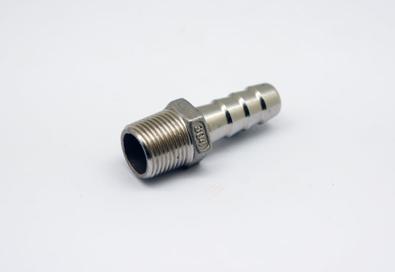 BSPT Tapered R 1/2 inch Male to BARB OD 10mm / 0.4 inch Stainless Tail Adaptor Hose