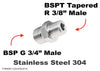 BSP G 3/4 inch Male to BSPT Tapered R 3/8 inch Male Stainless Sensor Adaptor Fittings