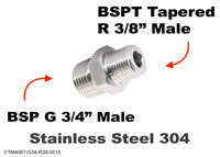 BSP G 3/4 inch Male to BSPT Tapered R 3/8 inch Male Stainless Sensor Adaptor Fittings