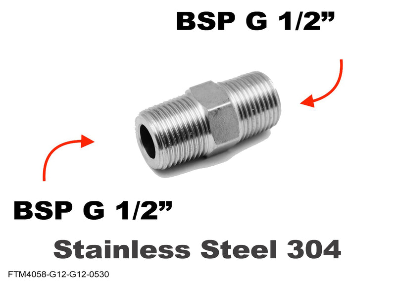 BSP G 1/2 inch Male to BSP G 1/2 inch Male Stainless Sensor Adaptor Fittings Conversion