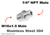 M16x1.5 Male to 1/4 inch NPT Male Stainless Sensor Adaptor Fittings Conversion