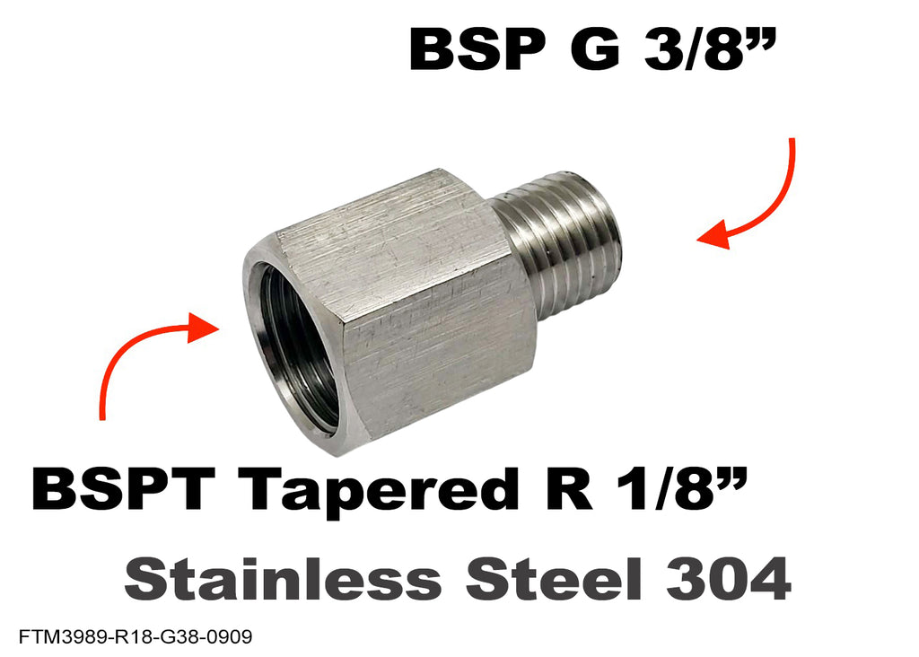 BSPT Tapered R 1/8 inch Female to BSP G 3/8 inch Male Stainless Sensor ...