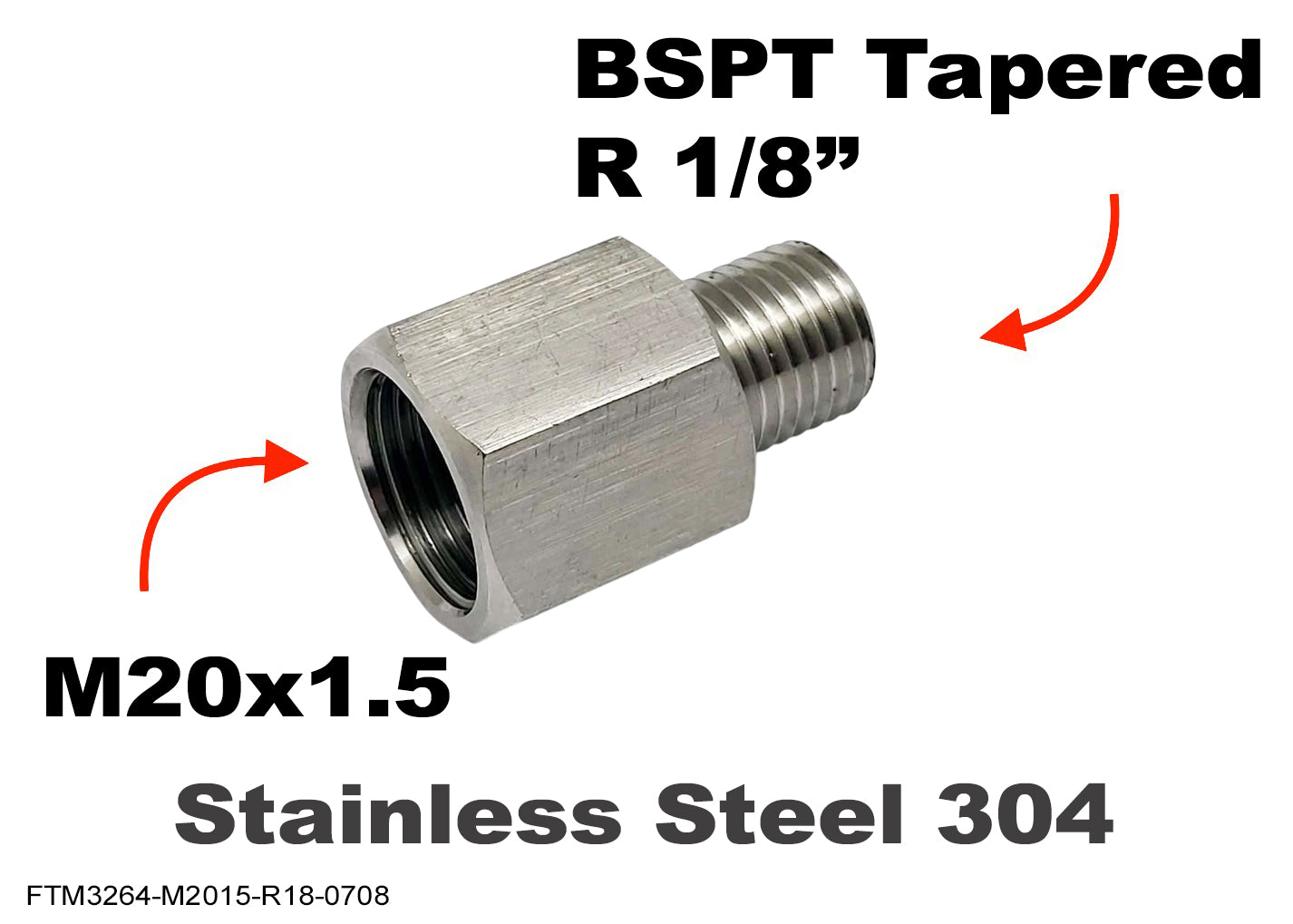 M20x1.5 Female to BSPT Tapered R 1/8 inch Male Stainless Sensor Adaptor Fittings