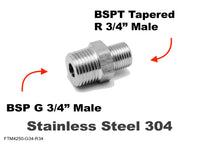 BSP G 3/4 inch Male to BSPT Tapered R 3/4 inch Male Stainless Sensor Adaptor Fittings