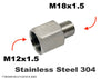 M12x1.5 Female to M18x1.5 Male Stainless Sensor Adaptor Fittings Conversion