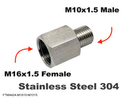 M16x1.5 FEMALE to M10x1.5 MALE Stainless Sensor Adaptor Fittings Conversion