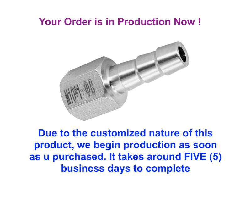 BSP G 1/4 inch FEMALE to BARB OD 4mm / 0.16 inch  Stainless Tail Adaptor Hose