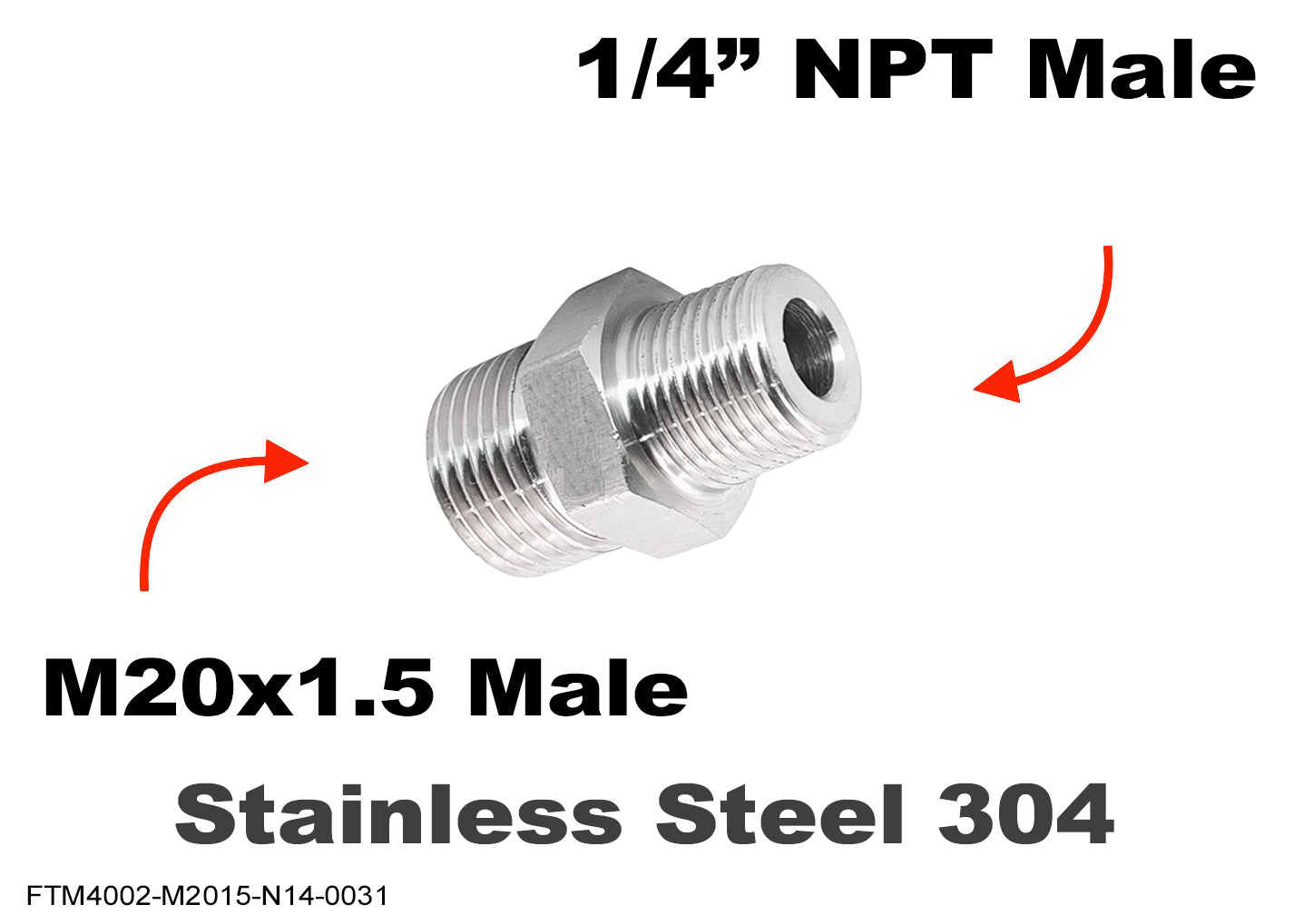 M20x1.5 Male to 1/4 inch NPT Male Stainless Sensor Adaptor Fittings Conversion