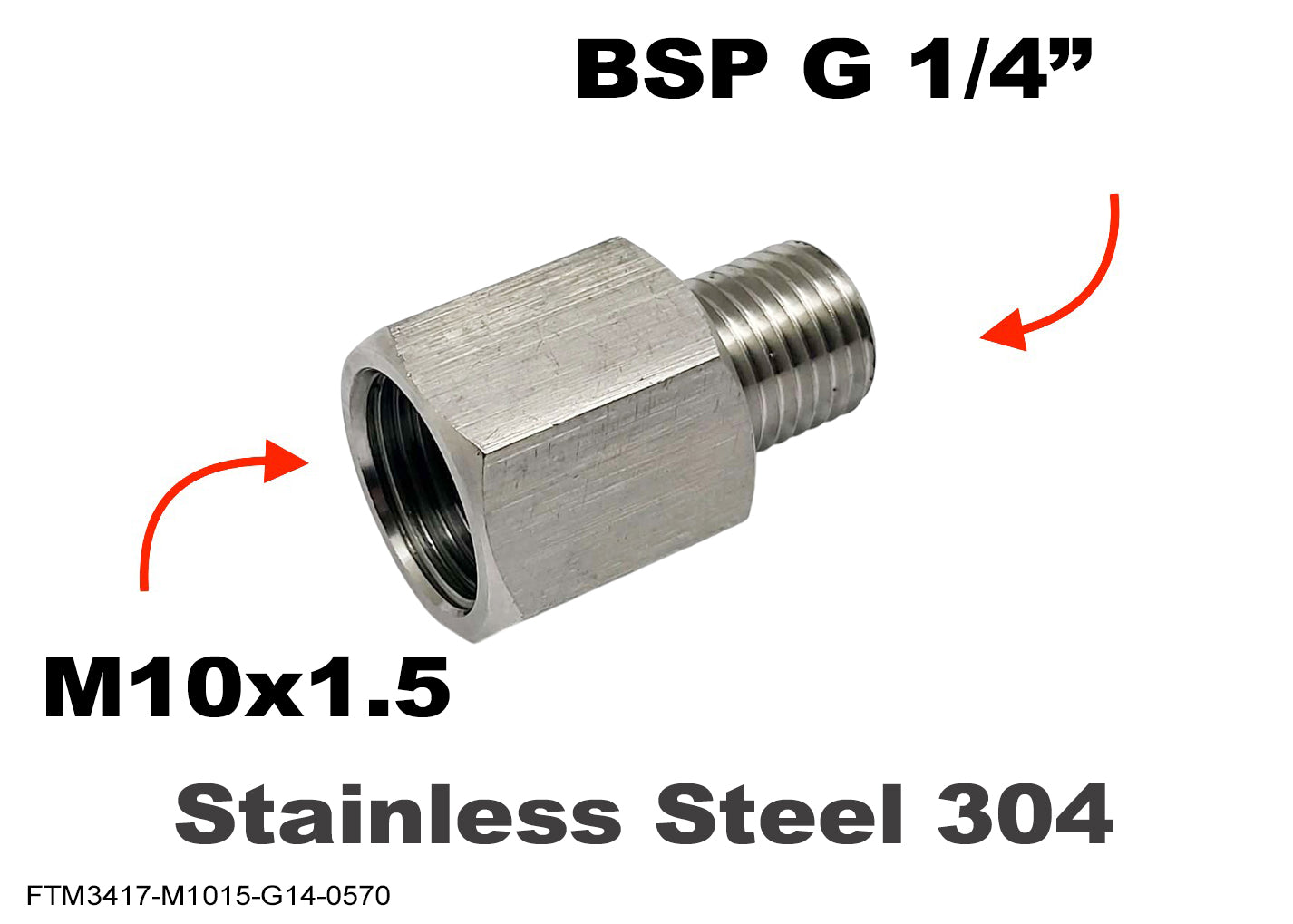 M10x1.5 Female to BSP G 1/4 inch Male Stainless Sensor Adaptor Fittings Conversion