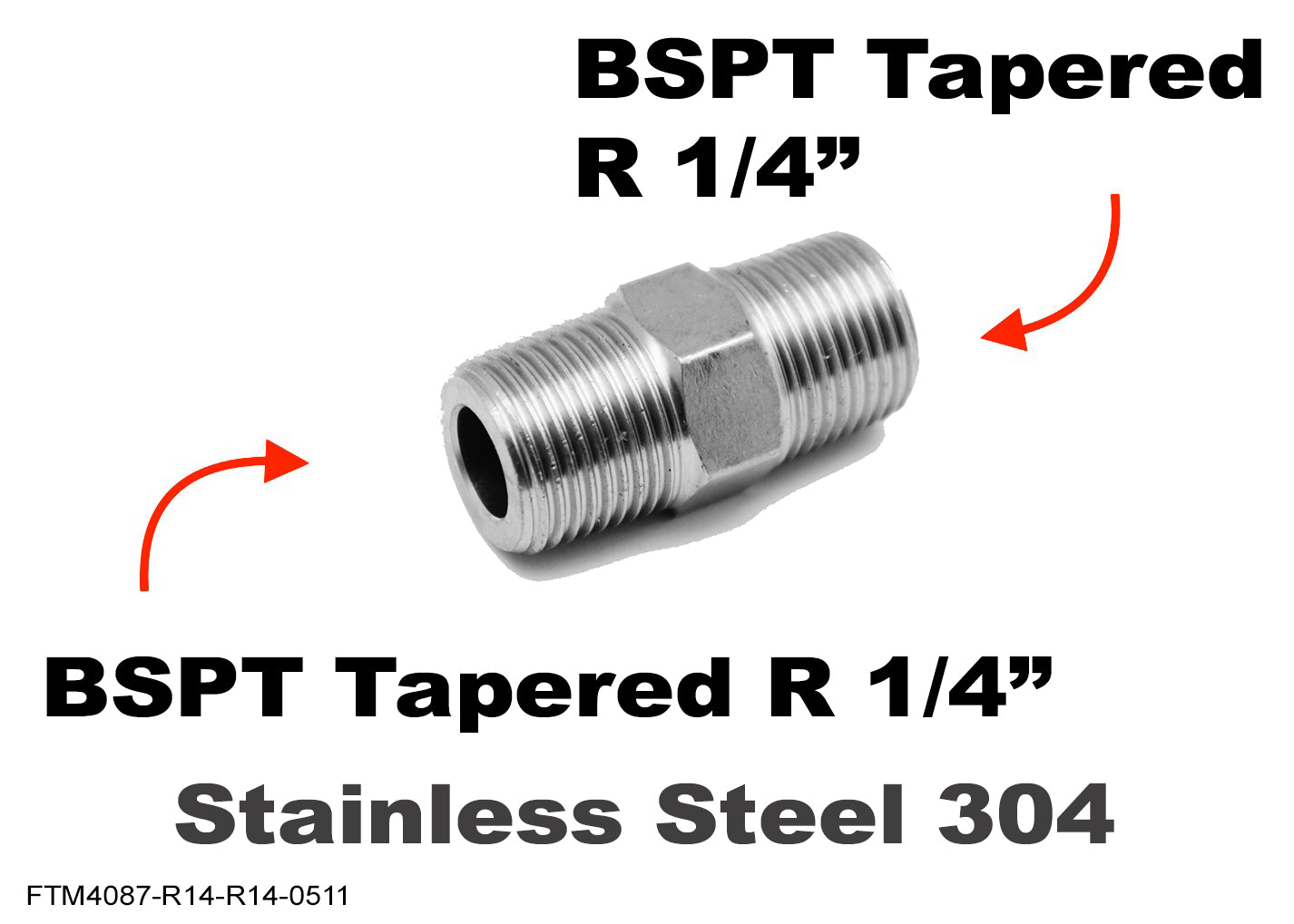 BSPT Tapered R 1/4 inch to BSPT Tapered R 1/4 inch Male Stainless Sensor Adaptor Fitting