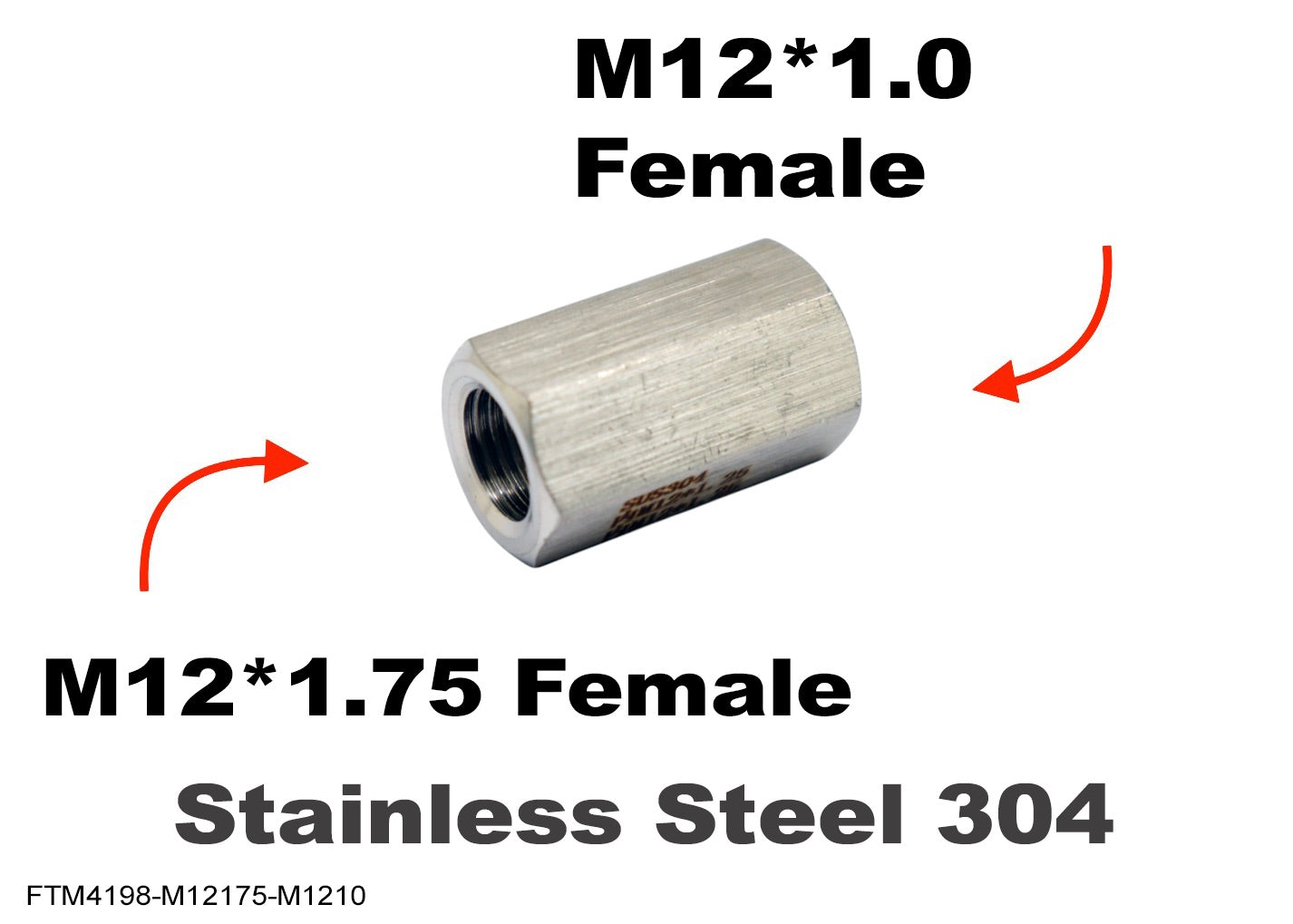 M12*1.75 FEMALE to M12*1.0 FEMALE Stainless Sensor Adaptor Fittings Conversion