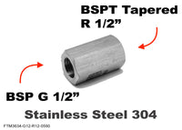 BSP G 1/2 inch Female to BSPT Tapered R 1/2 inch Female Stainless Sensor Adaptor Fitting