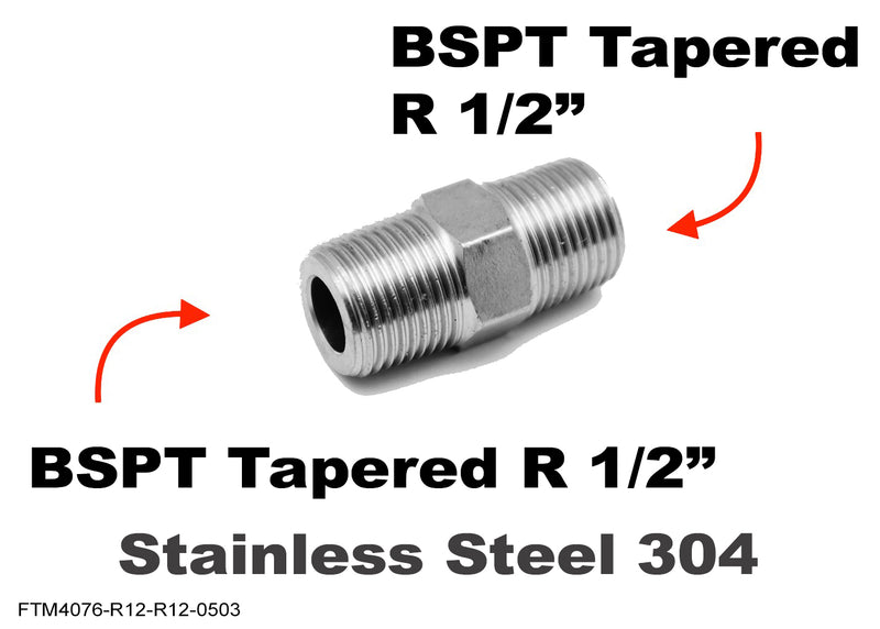 BSPT Tapered R 1/2 inch Male to R 1/2 inch Male Stainless Sensor Adaptor Fittings