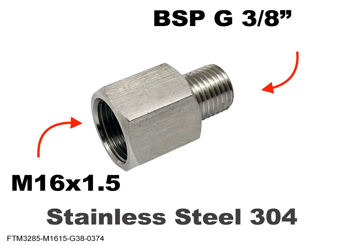 M16x1.5 Female to BSP G 3/8 inch Male Stainless Sensor Adaptor Fittings Conversion