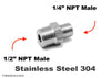 1/2 inch NPT Male to 1/4 inch NPT Male Stainless Sensor Adaptor Fittings Conversion