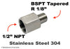 1/2 inch NPT Female to BSPT Tapered R 1/8 inch Male Stainless Sensor Adaptor Fittings
