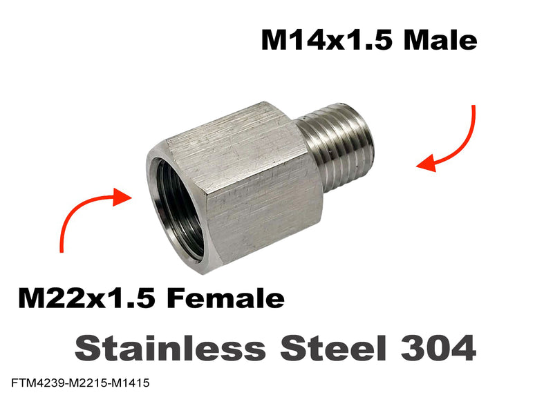 M22x1.5 Female to M14x1.5 Male Stainless Sensor Adaptor Fittings Conversion