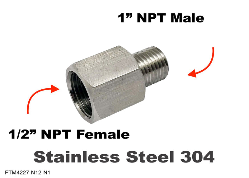 1/2 inch NPT Female to 1 inch NPT Male Stainless Sensor Adaptor Fittings Conversion