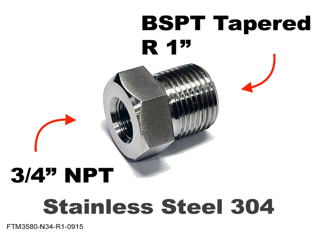3/4 inch NPT Female to BSPT Tapered R 1 inch Male Stainless Sensor ...