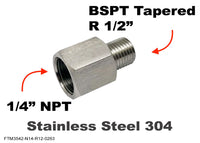 1/4 inch NPT Female to BSPT Tapered R 1/2 inch Male Stainless Sensor Adaptor Fittings
