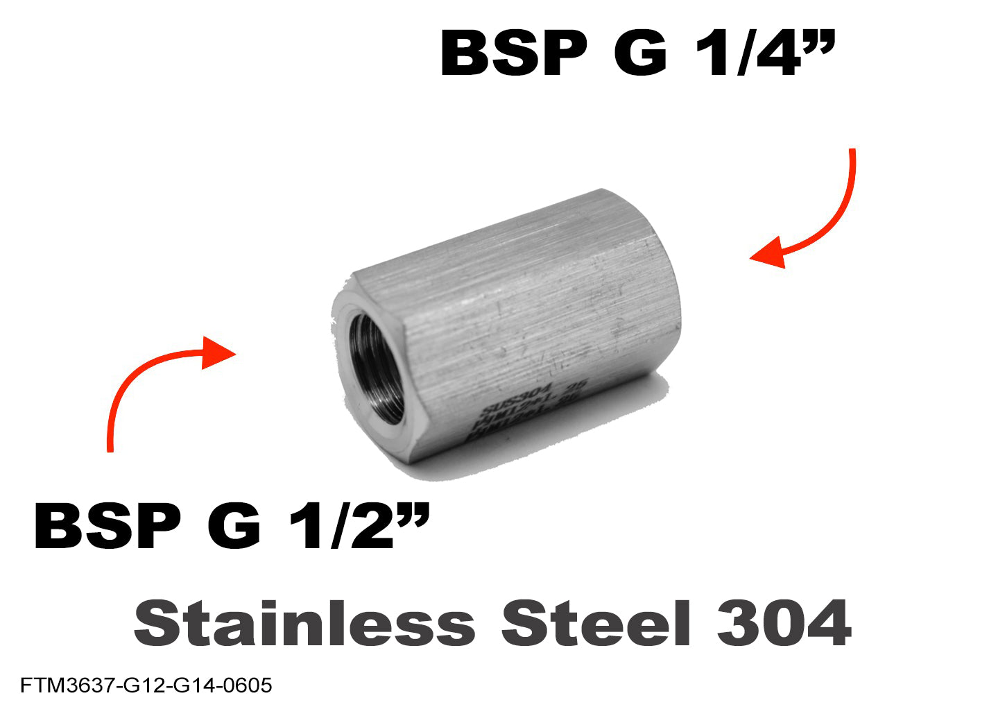 BSP G 1/2 inch Female to G 1/4 inch Female Stainless Sensor Adaptor Fittings Conversion