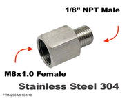 M8x1.0 Female to 1/8 inch NPT Male Stainless Sensor Adaptor Fittings Conversion