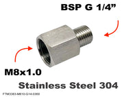 M8x1.0 Female to BSP G 1/4 inch Male Stainless Sensor Adaptor Fittings Conversion