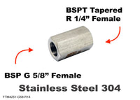 BSP G 5/8 inch Female to BSPT Tapered R 1/4 inch Female Stainless Sensor Adaptor Fitting