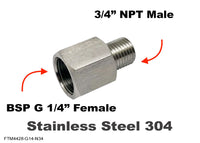 BSP G 1/4 inch FEMALE to 3/4 inch NPT MALE Stainless Sensor Adaptor Fittings Conversion