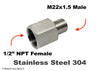 1/2 inch NPT Female to M22x1.5 Male Stainless Sensor Adaptor Fittings Conversion