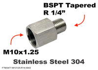 M10x1.25 Female to BSPT Tapered R 1/4 inch Male Stainless Sensor Adaptor Fittings