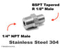 1/4 inch NPT Male to BSPT Tapered R 1/8 inch Male Stainless Sensor Adaptor Fittings