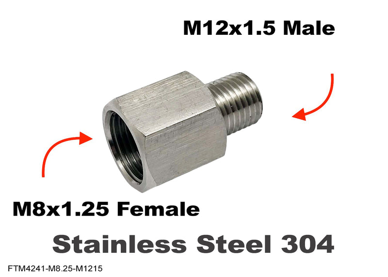 M8x1.25 Female to M12x1.5 Male Stainless Sensor Adaptor Fittings Conversion