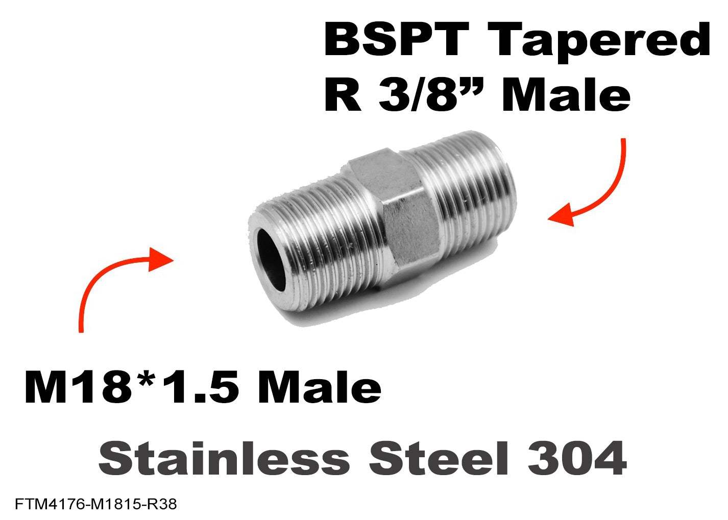 M18*1.5 MALE to BSPT Tapered R 3/8 inch MALE Stainless Sensor Adaptor Fittings