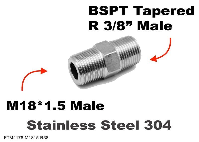 M18*1.5 MALE to BSPT Tapered R 3/8 inch MALE Stainless Sensor Adaptor Fittings