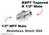 1/2 inch NPT Male to BSPT Tapered R 1/2 inch Stainless Sensor Adaptor Fitting Conversion