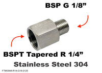BSPT Tapered R 1/4 inch Female to BSP G 1/8 inch Male Stainless Sensor Adaptor Fittings
