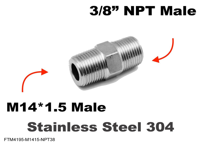M14*1.5 MALE to 3/8 inch NPT MALE Stainless Sensor Adaptor Fittings Conversion